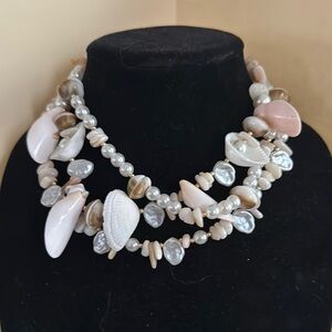 GARDENIA 3 Strand Natural Shell Glass Pearl Necklace NWT $100